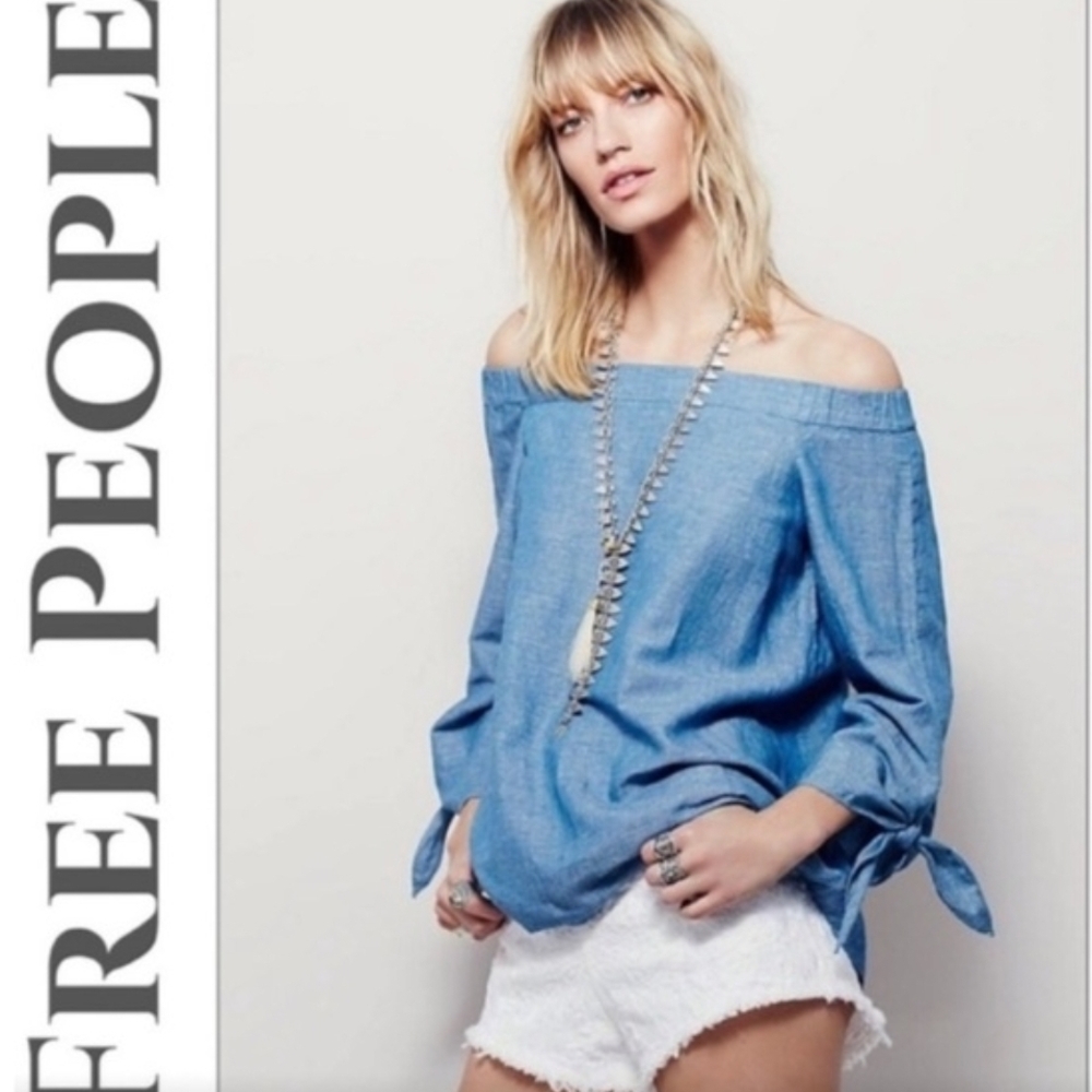 Free People Light‎ Blue Off-Shoulder Blouse